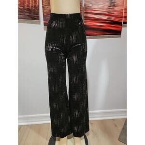 Viereck Womens Stretch Velvel Black Gold M Wide Leg Pants Elastic waist NWT #X